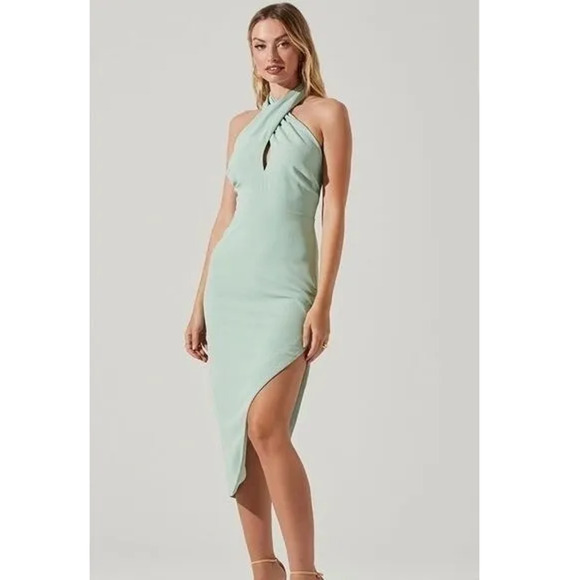 Astr Dresses & Skirts - Astr The Label Mint Green Asymmetric The Jodie Keyhole Dress Small NEW